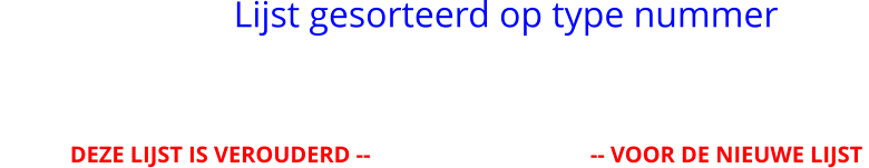 Lijst gesorteerd op type nummer             DEZE LIJST IS VEROUDERD --                                      -- VOOR DE NIEUWE LIJST
