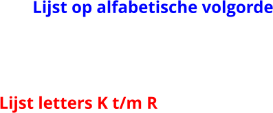 Lijst op alfabetische volgorde Lijst letters K t/m R